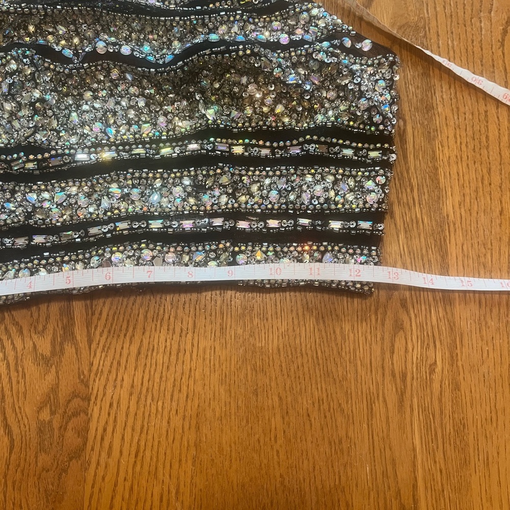 LAST CALL Vintage Jovani Rhinestone Beaded Sheer Halter Top Size 6 Iridescent - Picture 2 of 12